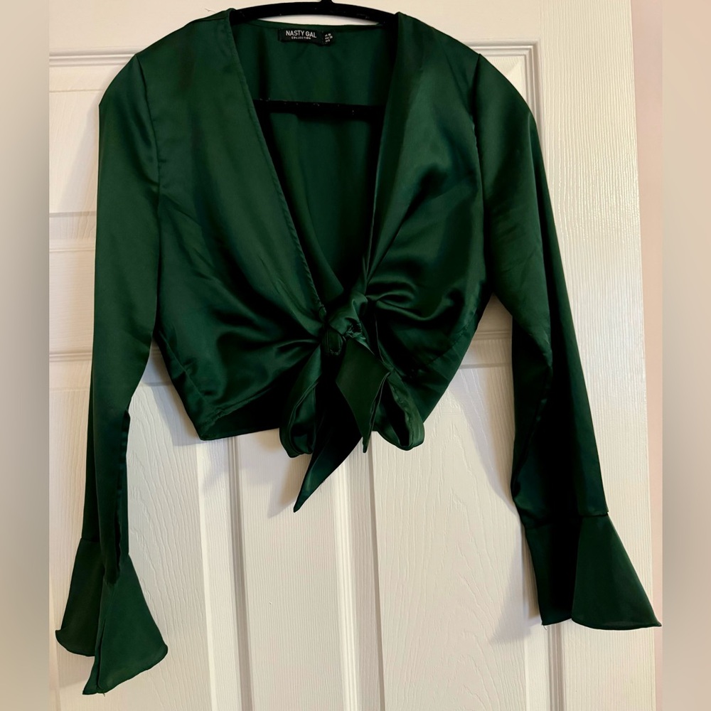 Nasty Gal Emerald Green Tie Crop Top